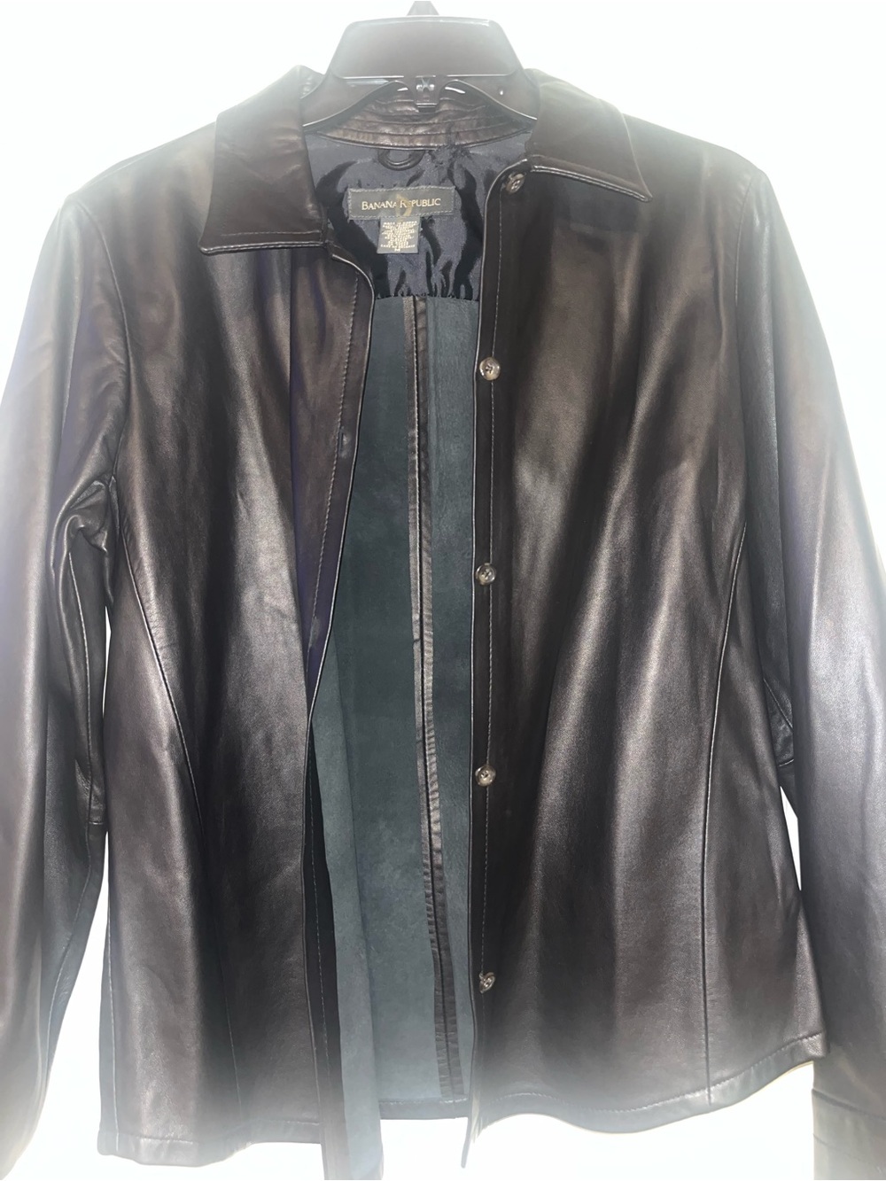 Banana Republic Black Leather Shirt Jacket
